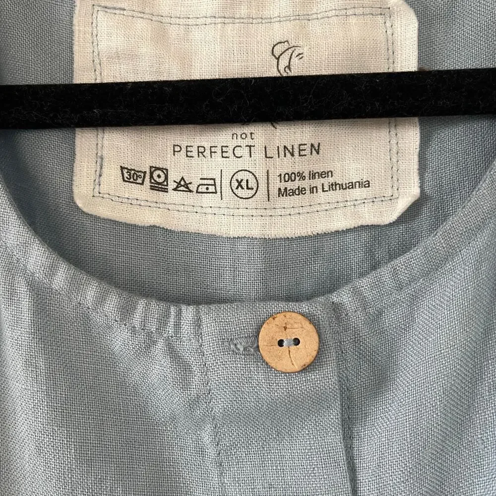 not PERFECT LINEN Blue MAMA Long Sleeve Maxi Dress (XL) - Picture 2 of 7